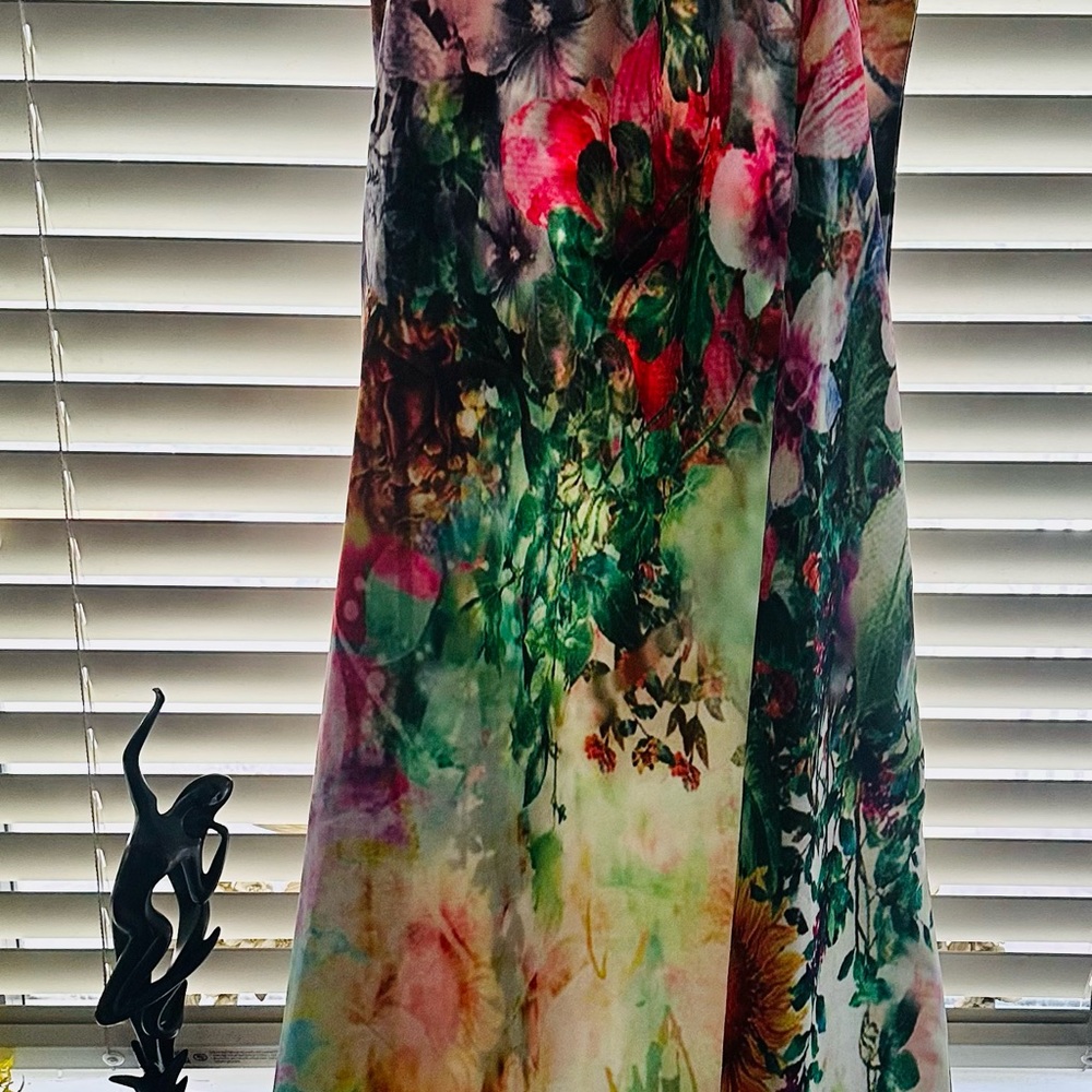 Floral Watercolor Midi Skirt in Green and Pink